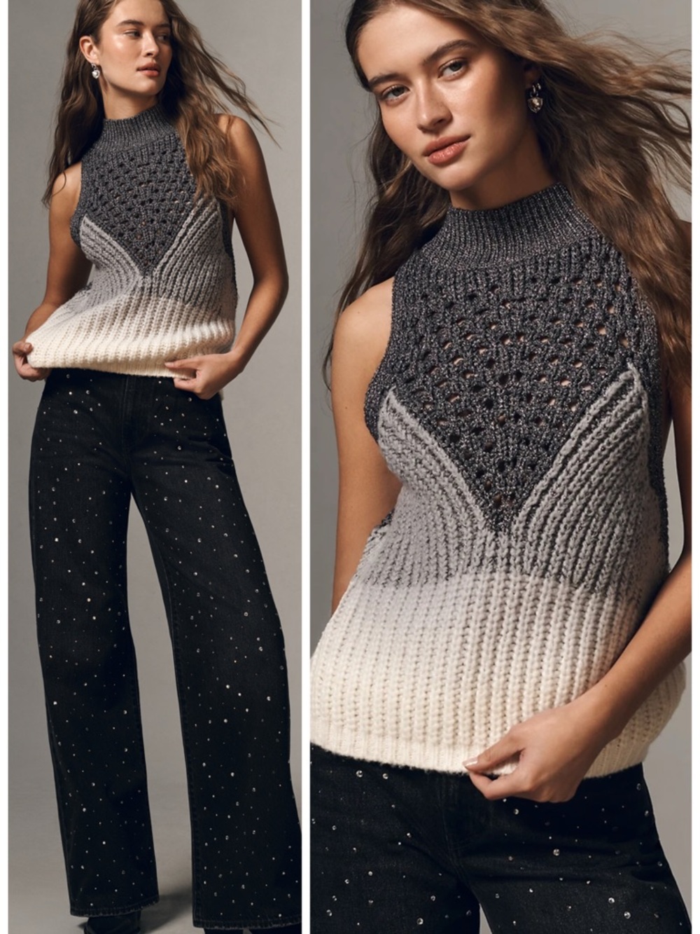 NWT Anthropologie Pilcro Mock Neck Metallic Sweater Vest Size XS Wool Blend
